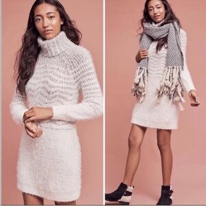 Anthropologie Sleeping on Snow Turtleneck eyelash sweater dress gray cream small